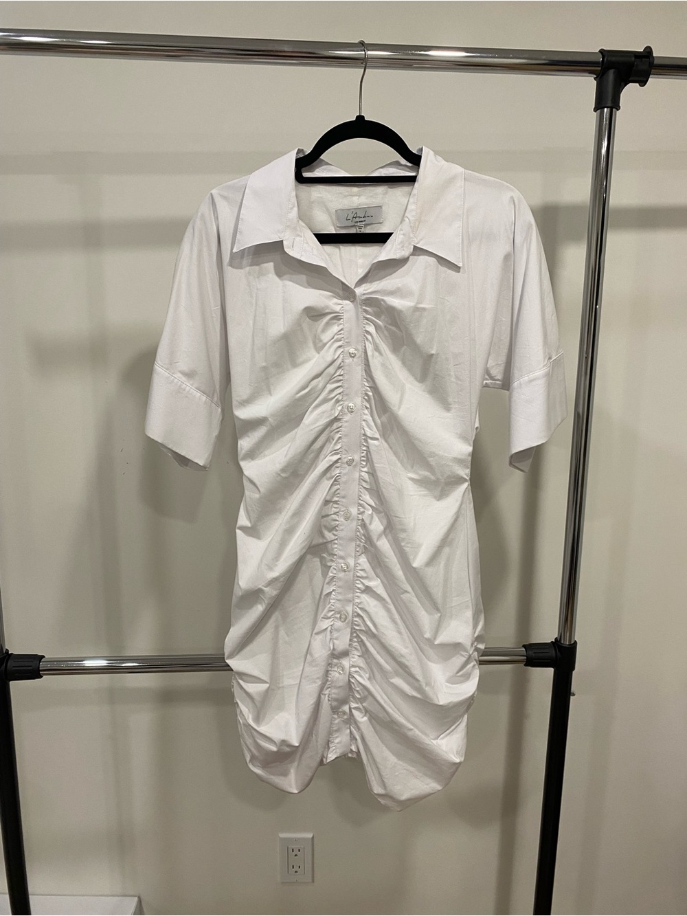 White Ruched Button-Front Dress - Picture 1 of 3